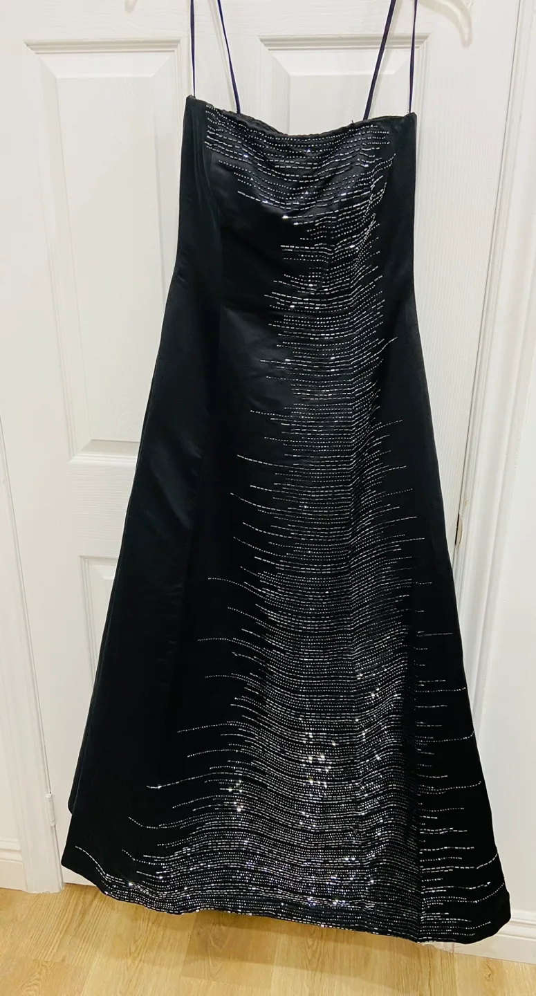 Black Strapless Silk Sequin Evening Gown image indicator(2)