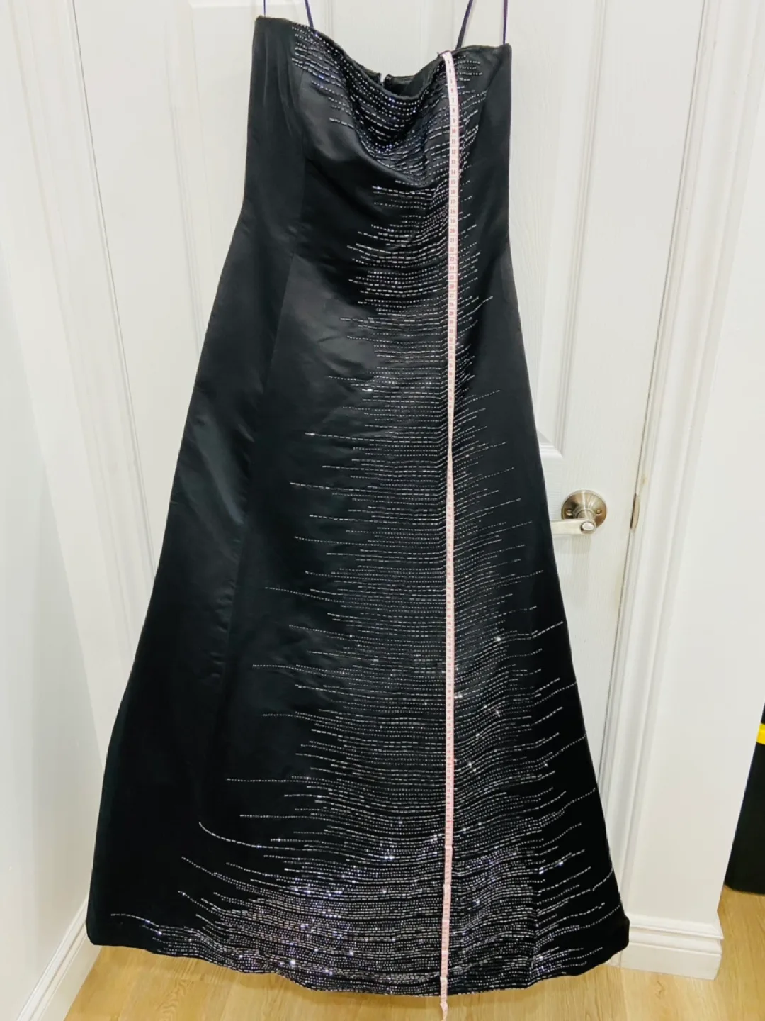 Black Strapless Silk Sequin Evening Gown image indicator(8)