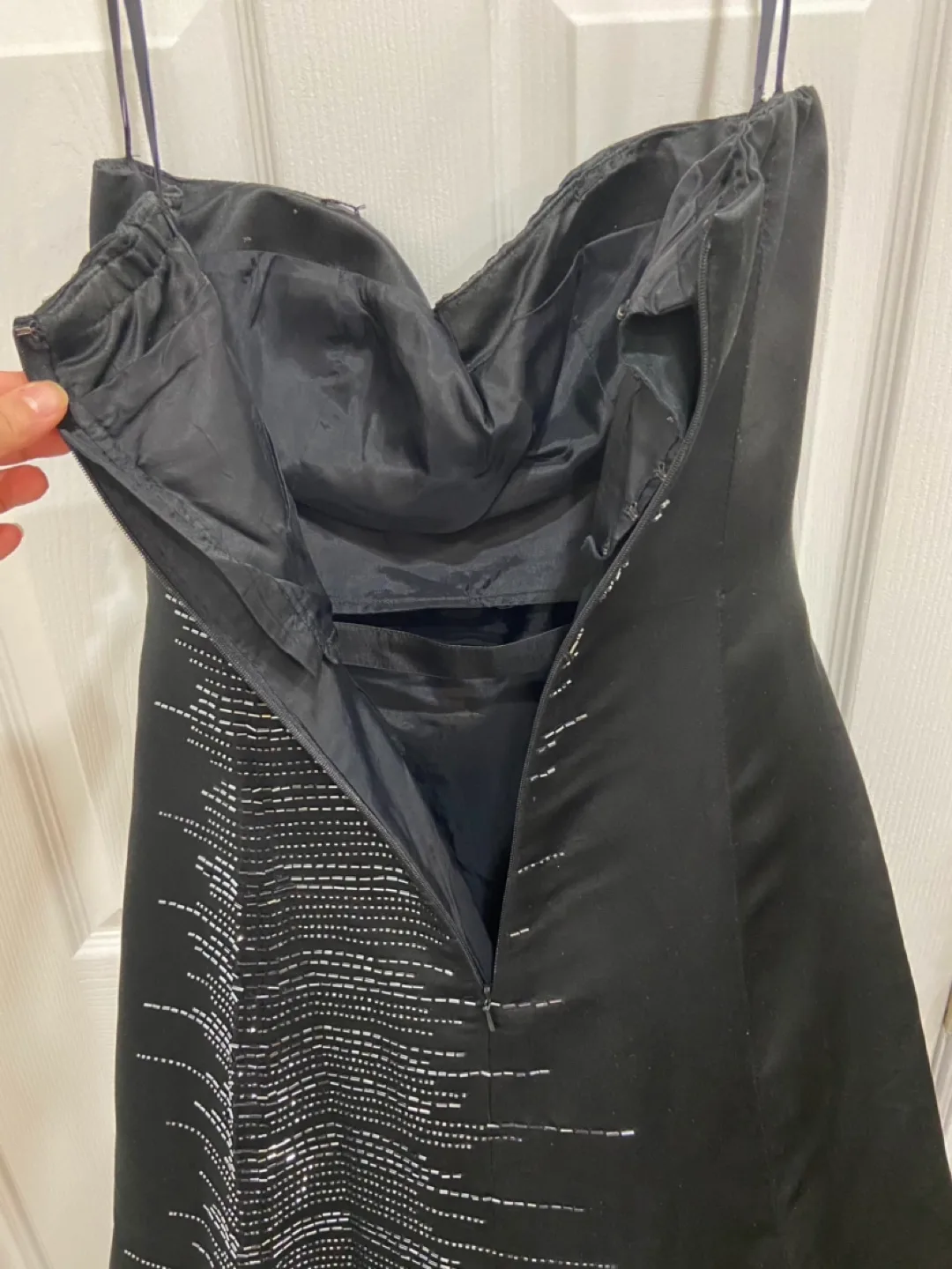 Black Strapless Silk Sequin Evening Gown image indicator(7)