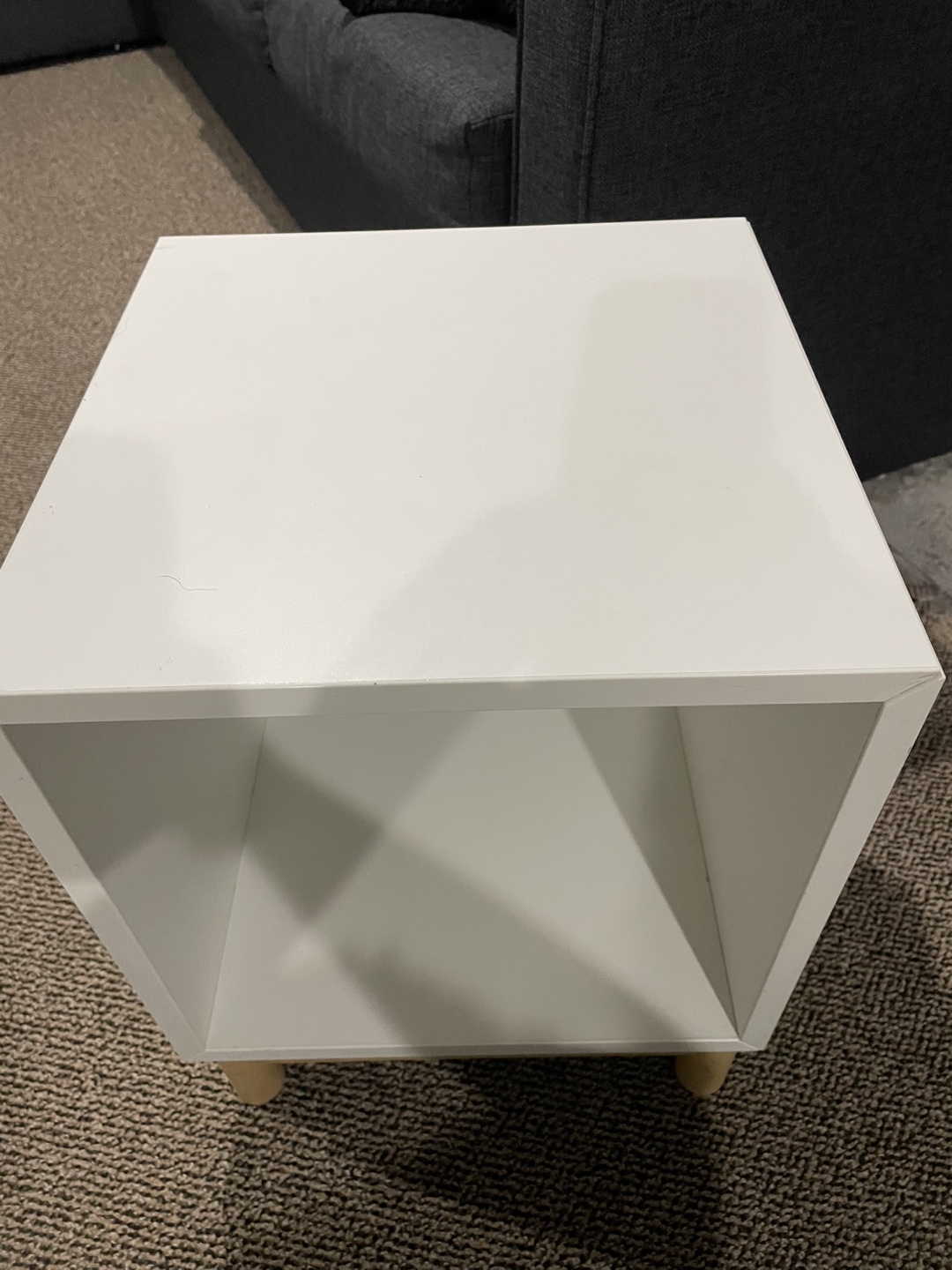 White Cube End Table with Wooden Legs - photo 2