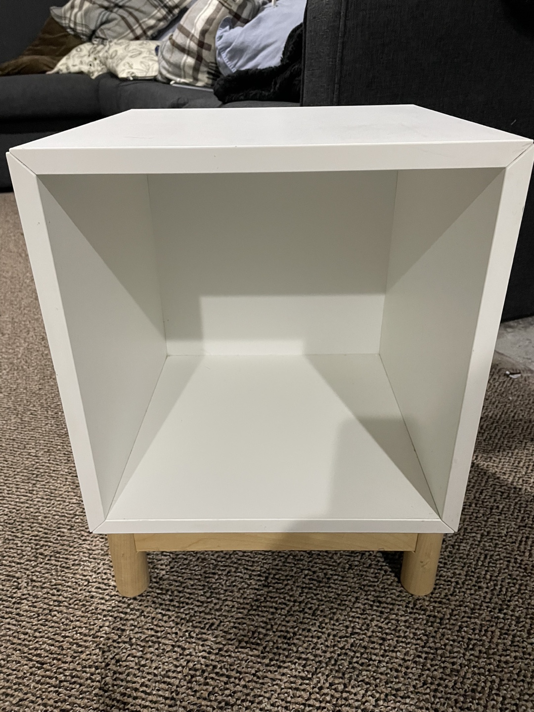 White Cube End Table with Wooden Legs