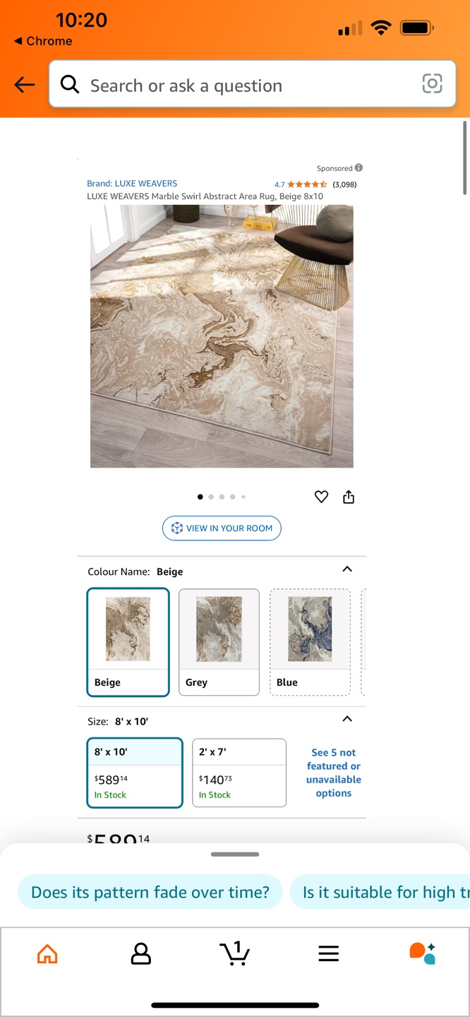 LUXE WEAVERS Marble Swirl Abstract Area Rug, Beige 8'x10'