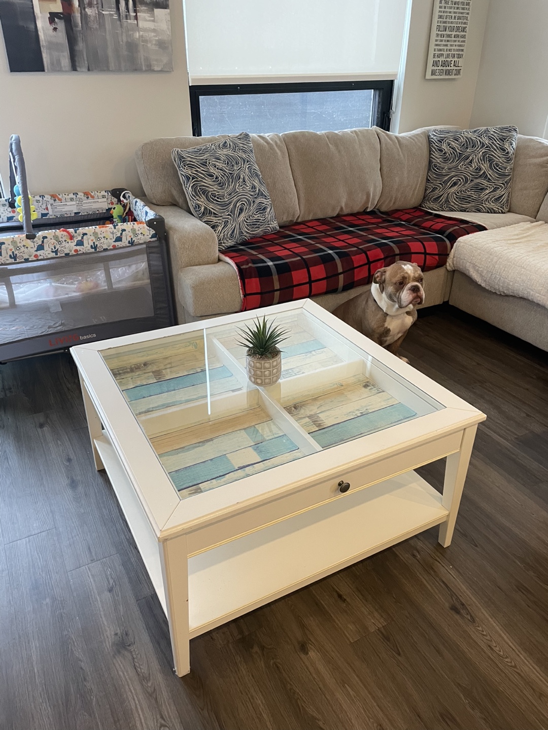 IKEA White Coffee Table with Glass Top and Storage - photo 4