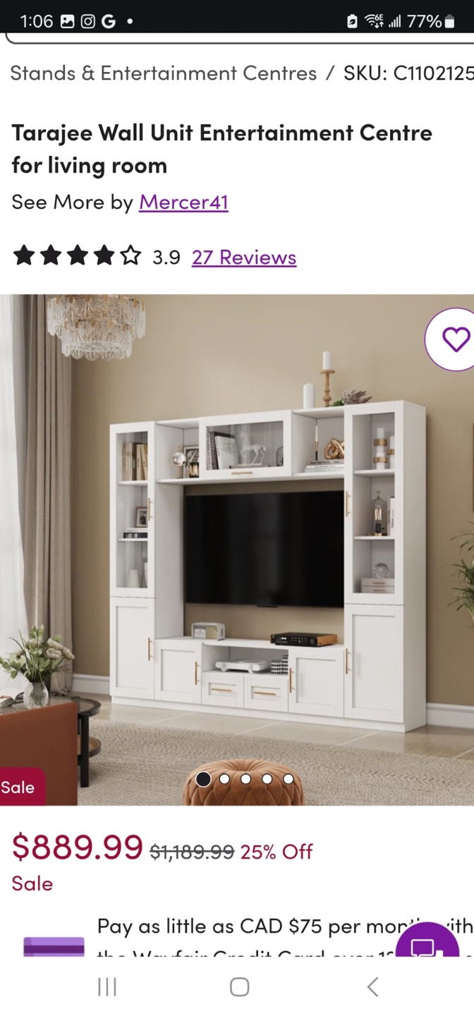 Tarajee Wall Unit Entertainment Centre for Living Room