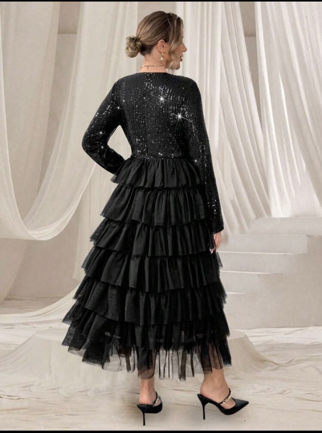 Black Sequin and Tulle Dress - photo 2