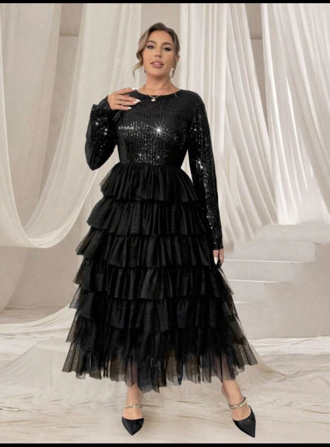 Black Sequin and Tulle Dress