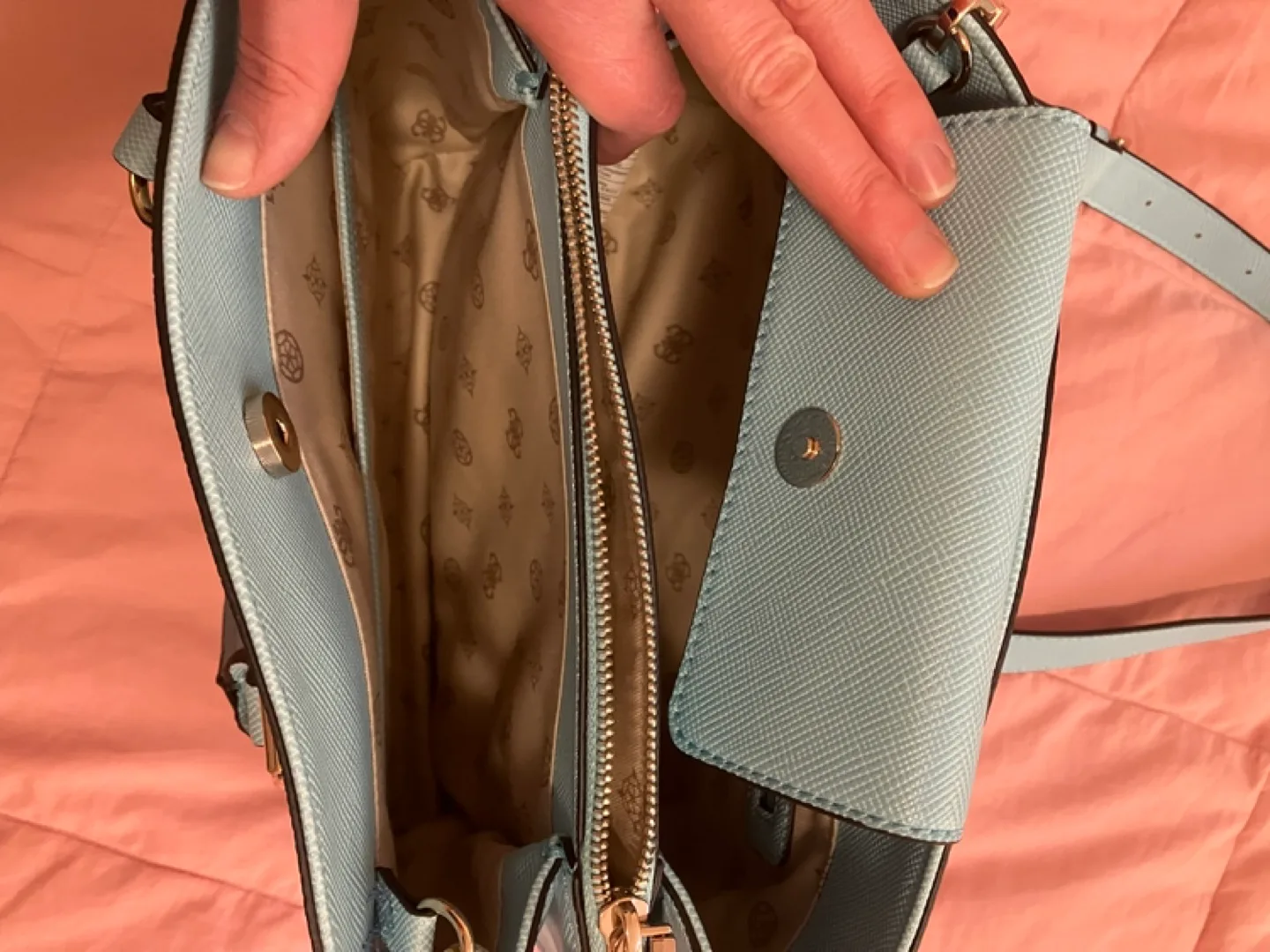 Guess blue satchel handbag image indicator(2)