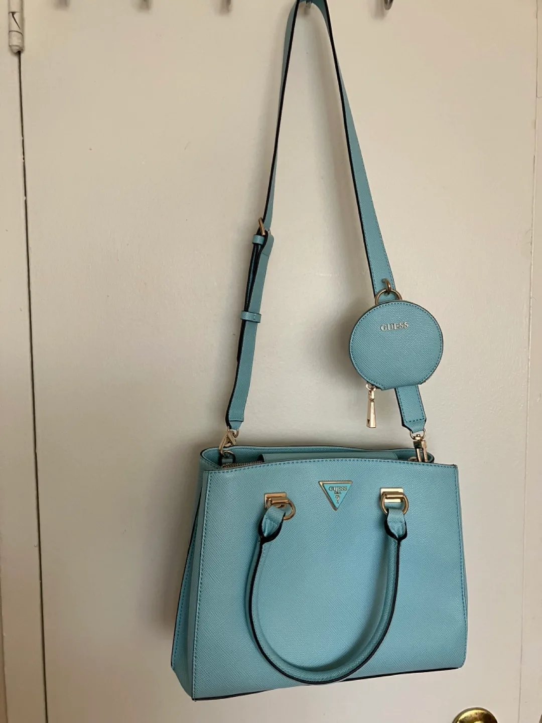 Guess blue satchel handbag image indicator(3)