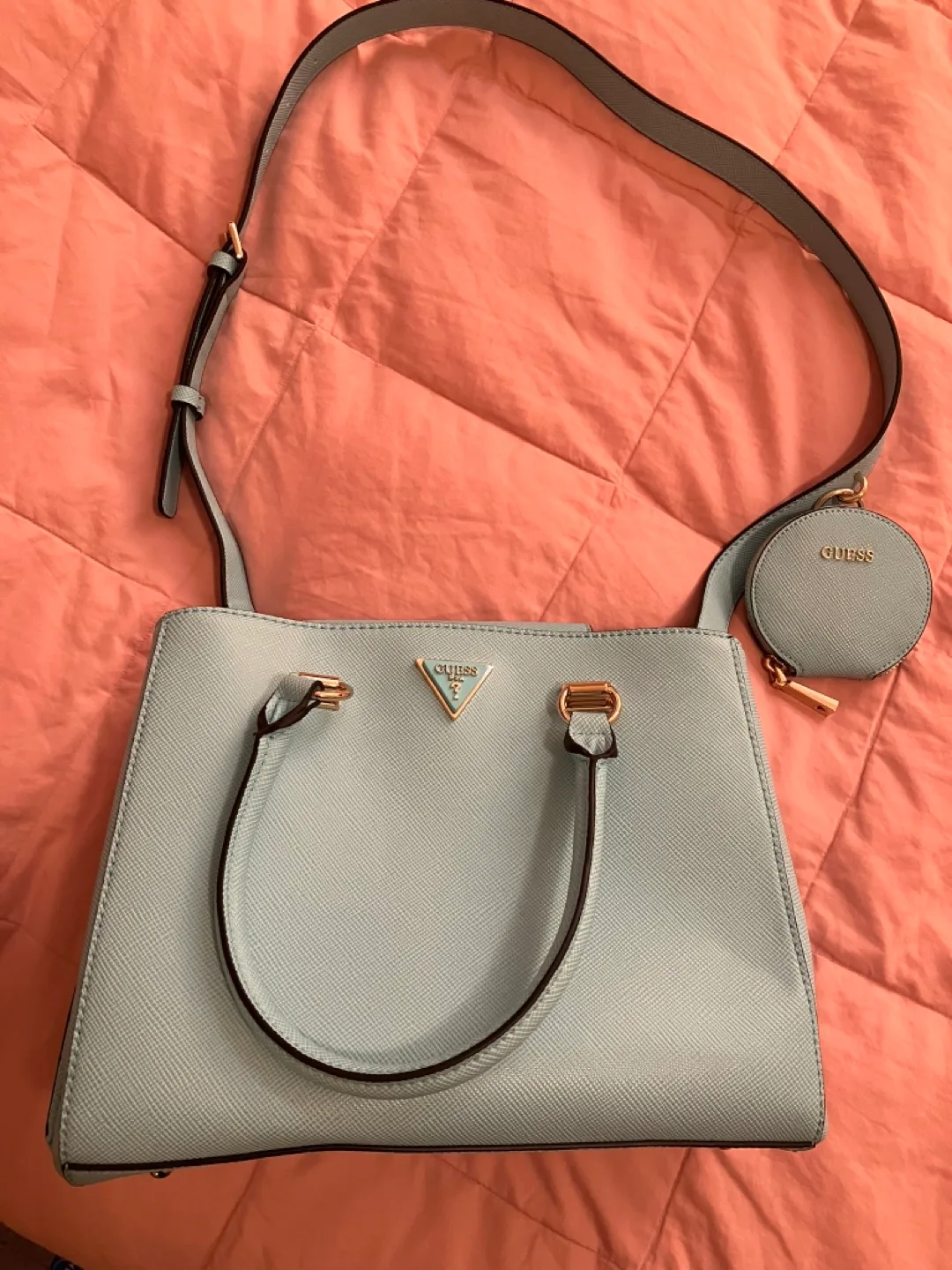 Guess blue satchel handbag image indicator(6)