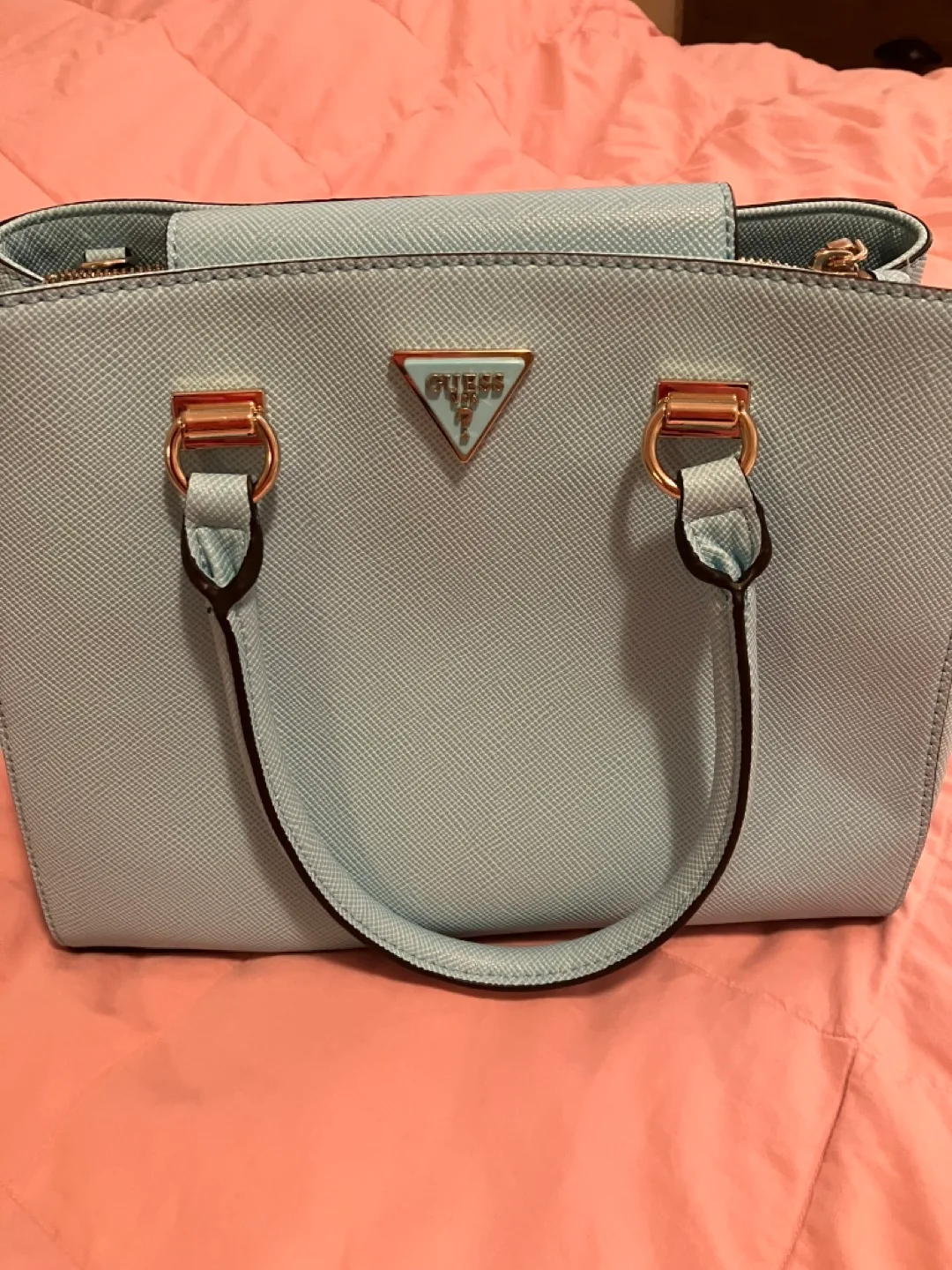 Guess blue satchel handbag image indicator(4)