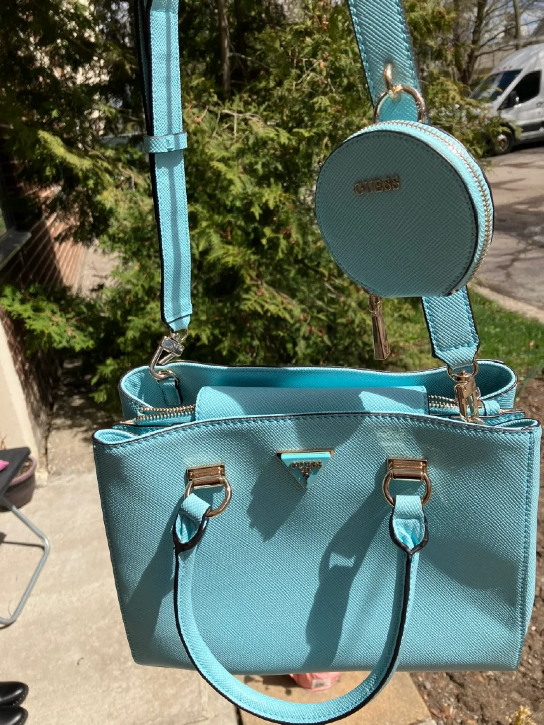 Guess blue satchel handbag image indicator(7)