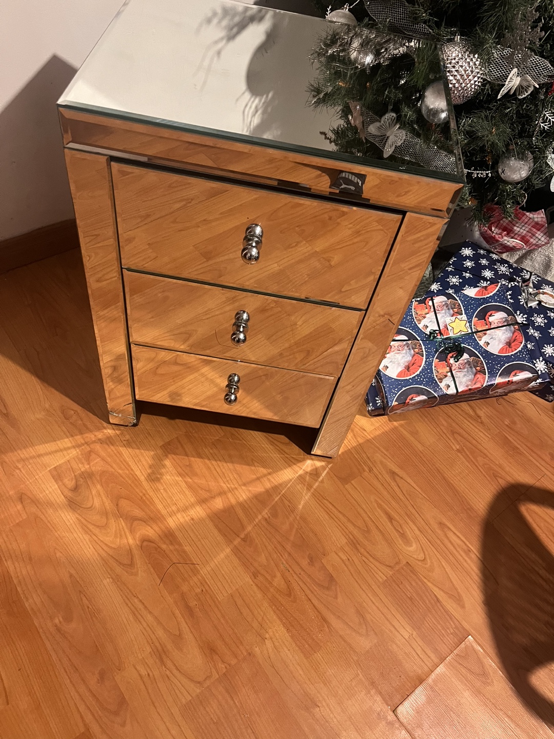 Mirrored Nightstand with Three Drawers