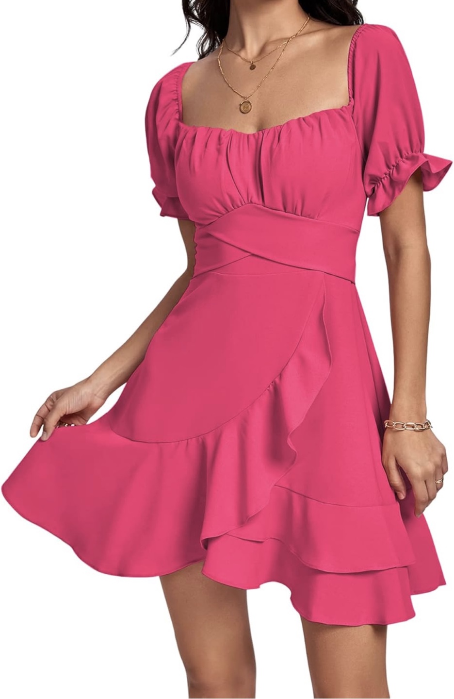 [NEW] Cute Square Neck / Off-Shoulder Ruffled Dress - photo 3