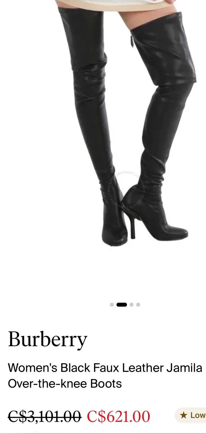 Burberry Black Faux Leather Thigh High Boots Brown Heel sz9/40 image indicator(6)