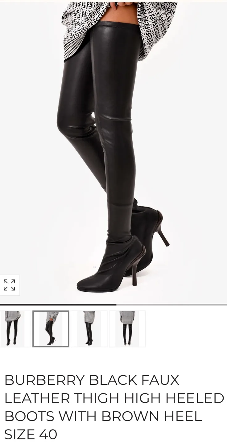 Burberry Black Faux Leather Thigh High Boots Brown Heel sz9/40 image indicator(3)