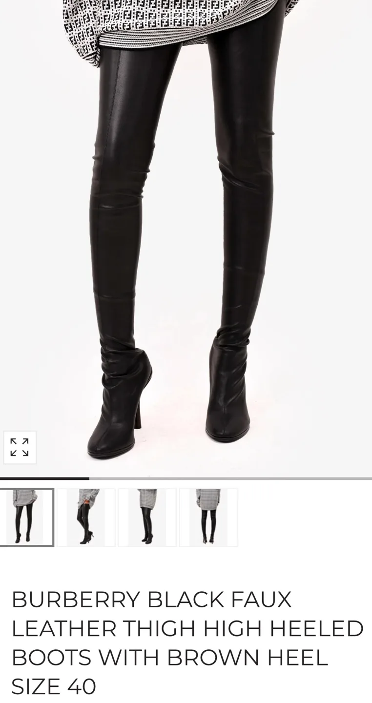 Burberry Black Faux Leather Thigh High Boots Brown Heel sz9/40 image indicator(4)
