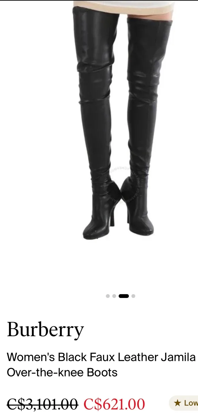 Burberry Black Faux Leather Thigh High Boots Brown Heel sz9/40 image indicator(7)