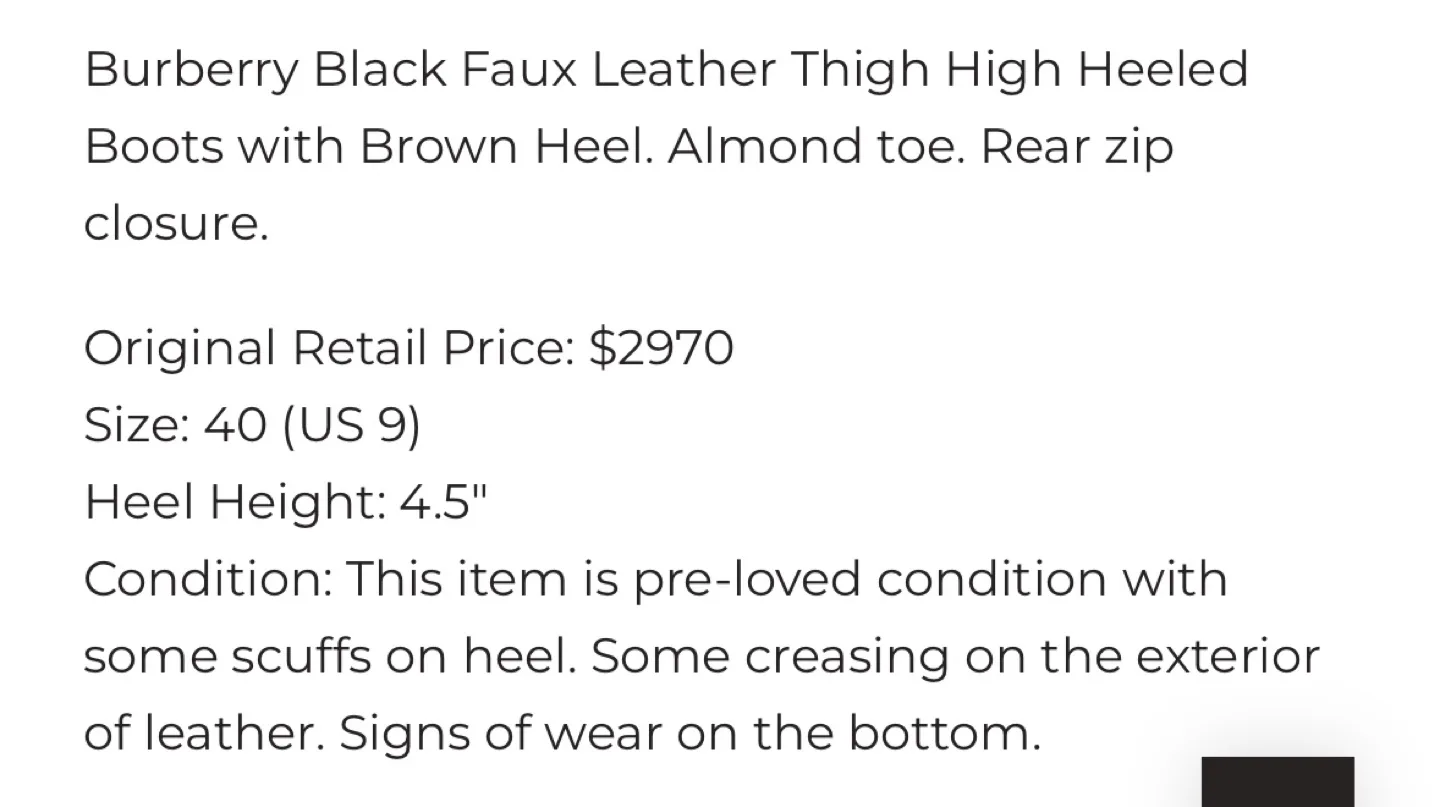 Burberry Black Faux Leather Thigh High Boots Brown Heel sz9/40 image indicator(9)