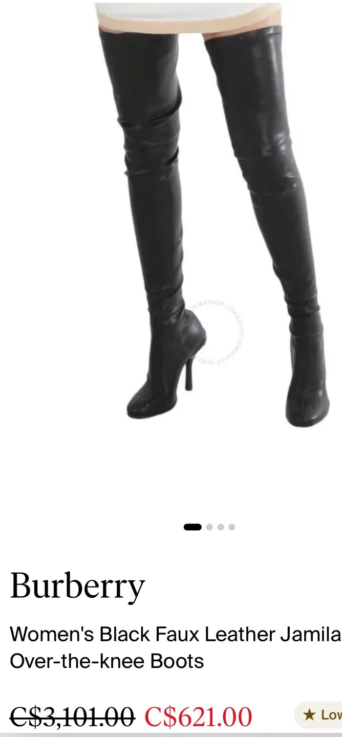 Burberry Black Faux Leather Thigh High Boots Brown Heel sz9/40 image indicator(5)