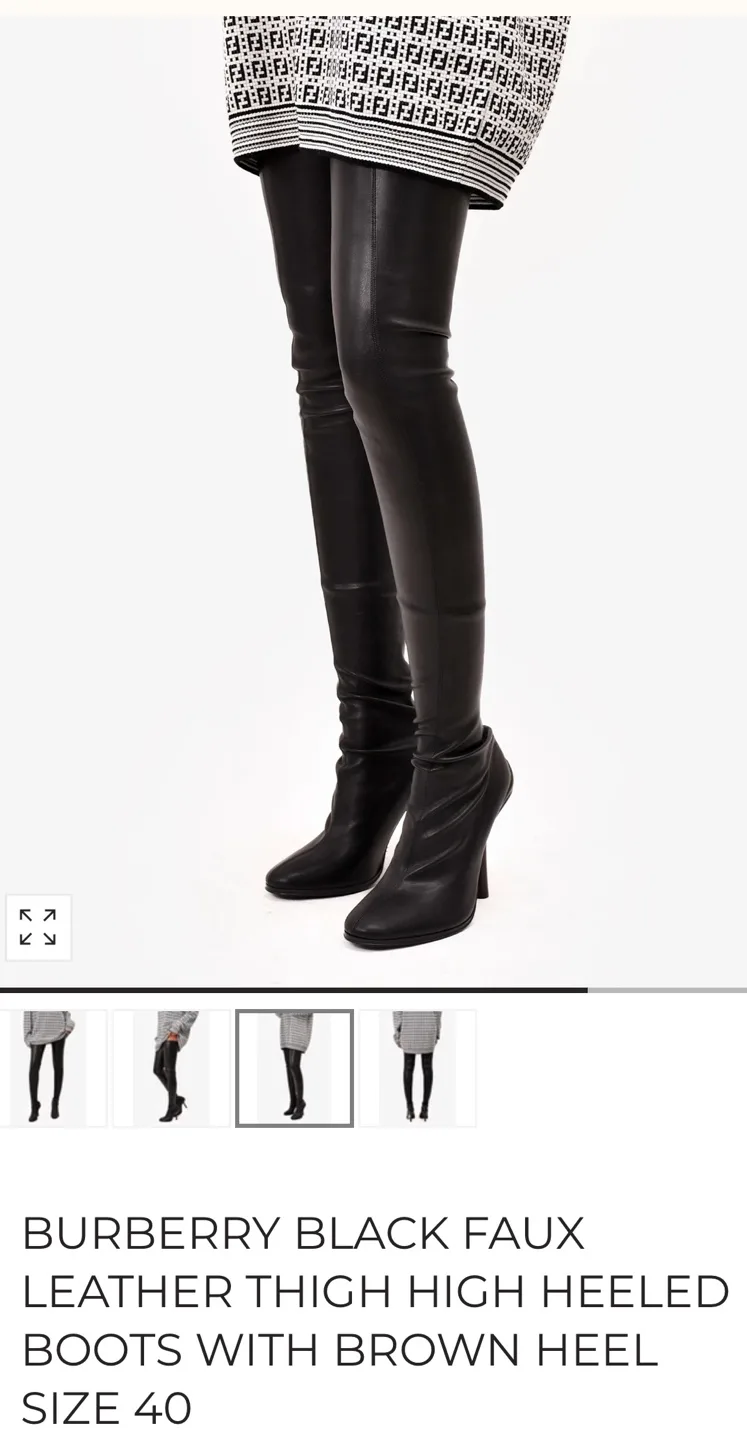 Burberry Black Faux Leather Thigh High Boots Brown Heel sz9/40 image indicator(2)