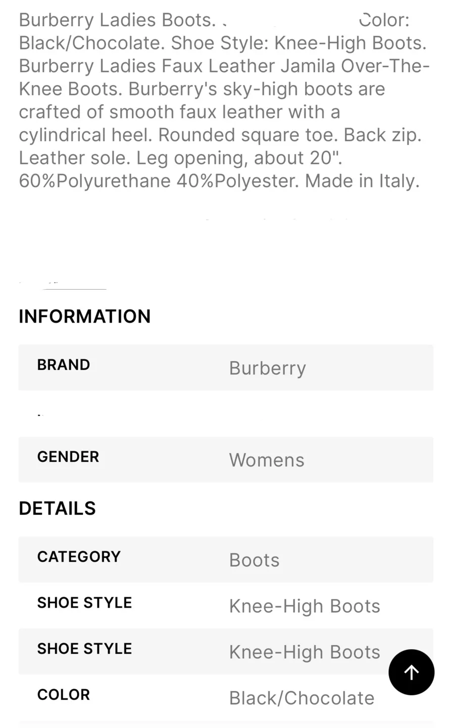 Burberry Black Faux Leather Thigh High Boots Brown Heel sz9/40 image indicator(8)