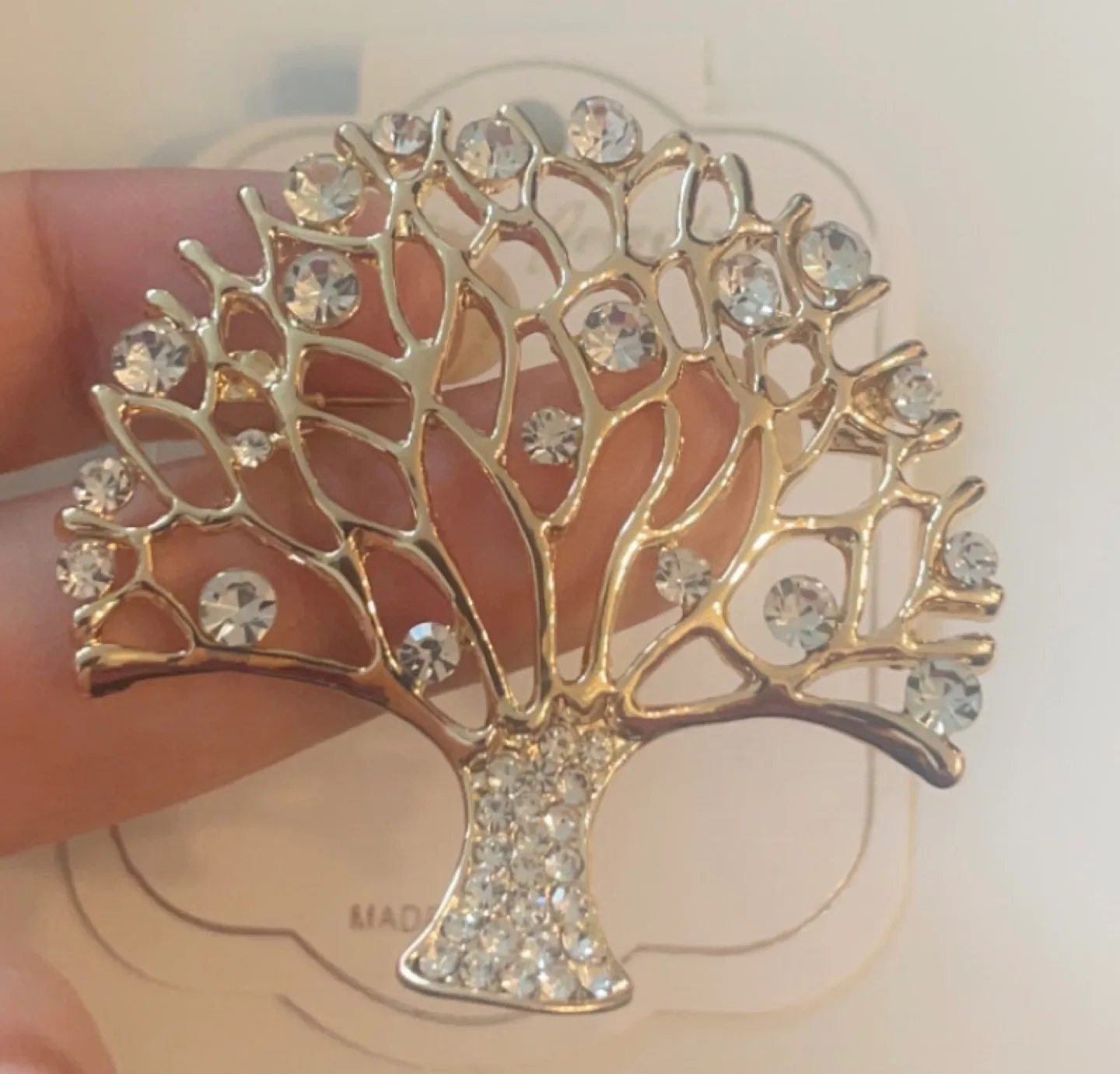 Gold Tone Tree of Life Rhinestone Brooch image indicator(3)