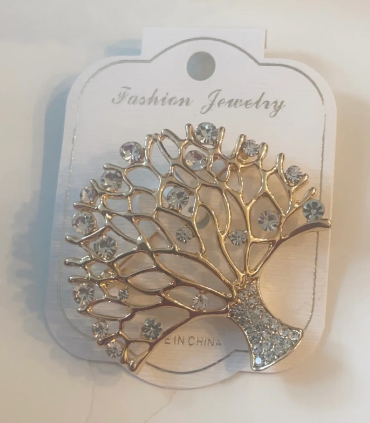 Gold Tone Tree of Life Rhinestone Brooch image indicator(2)