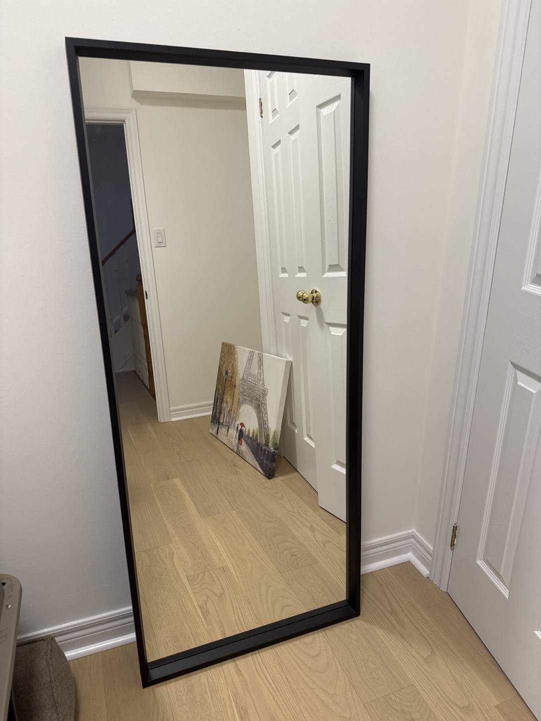 Full-length mirror with black frame