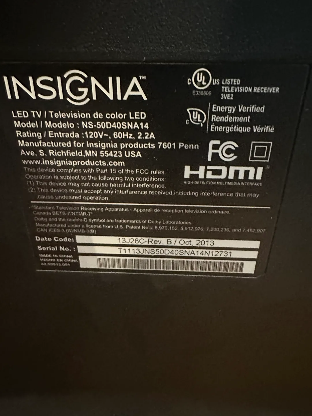 Insignia 50 inch LED TV image indicator(3)
