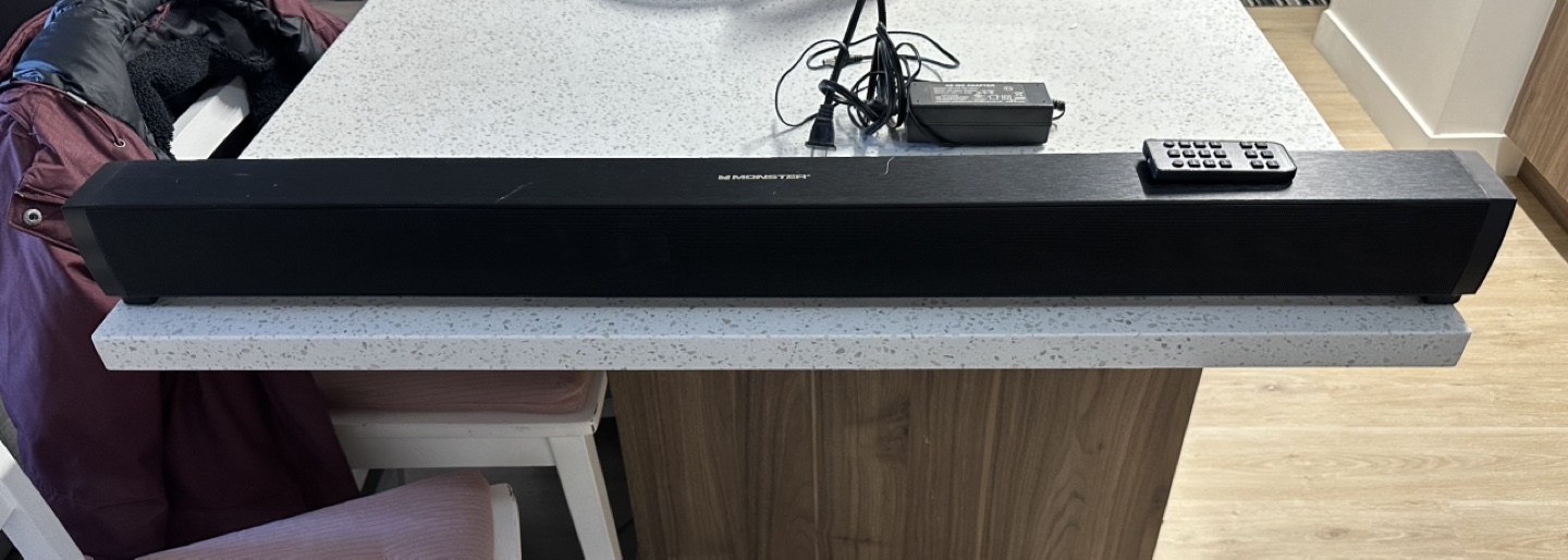Monster Soundbar with remote and power adapter