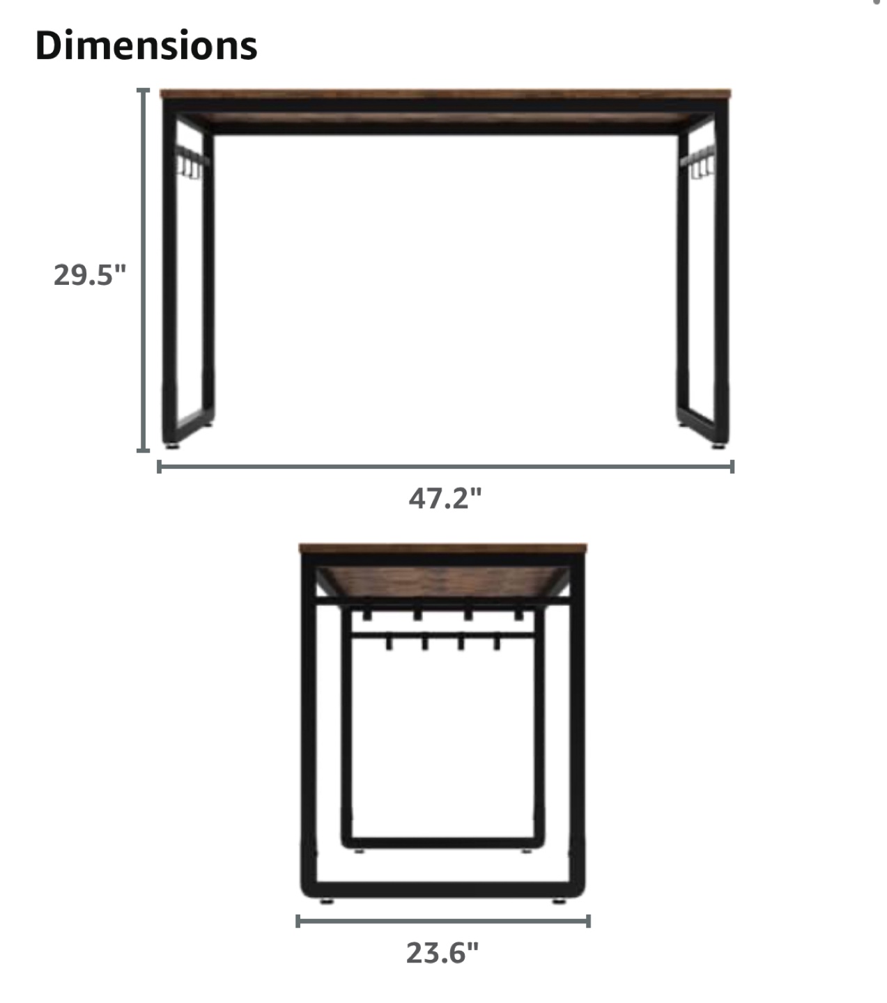 Black Metal Frame Computer Desk with Wood Top and Hooks
