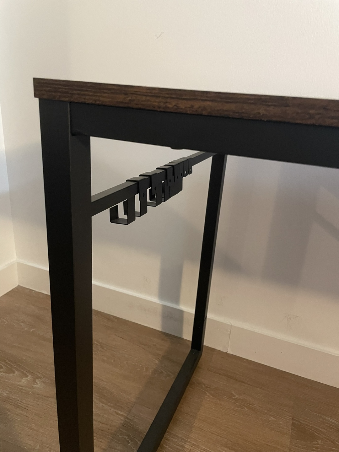 Black Metal Frame Computer Desk with Wood Top and Hooks - photo 4