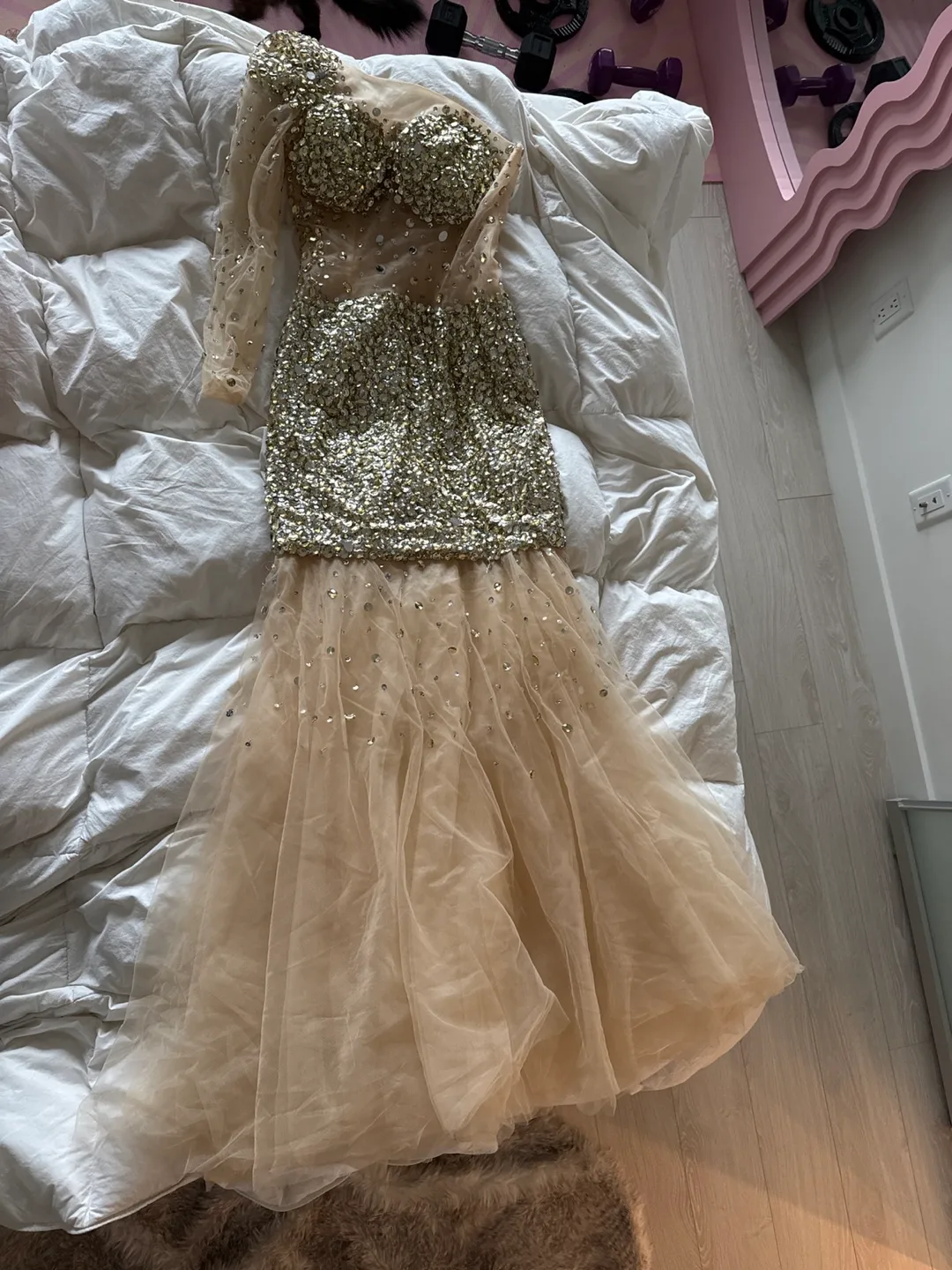 Beaded Long Sleeve Mermaid Gown image indicator(2)