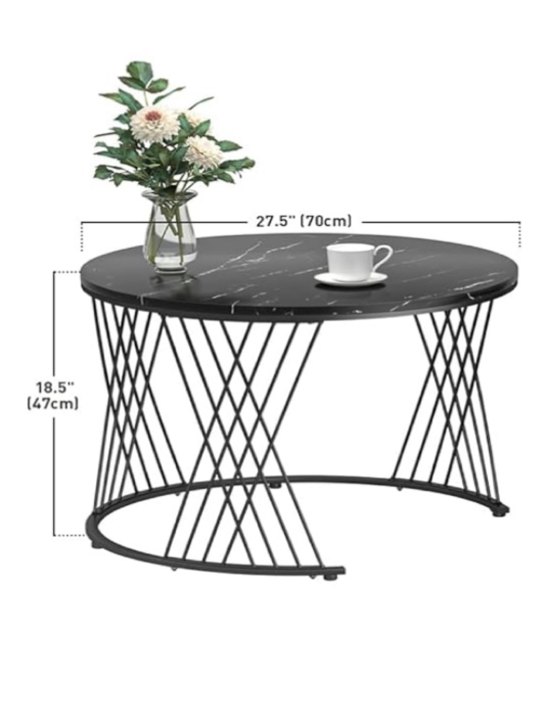 Black Marble Top Coffee Table with Geometric Base
