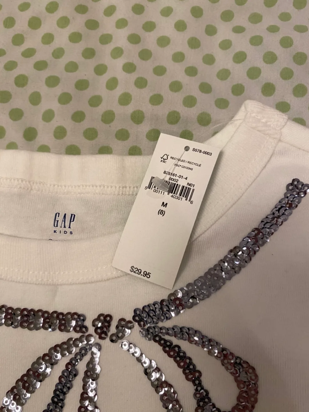 Gap Kids Girls White Long Sleeve Shirt with Sequined Bow image indicator(3)
