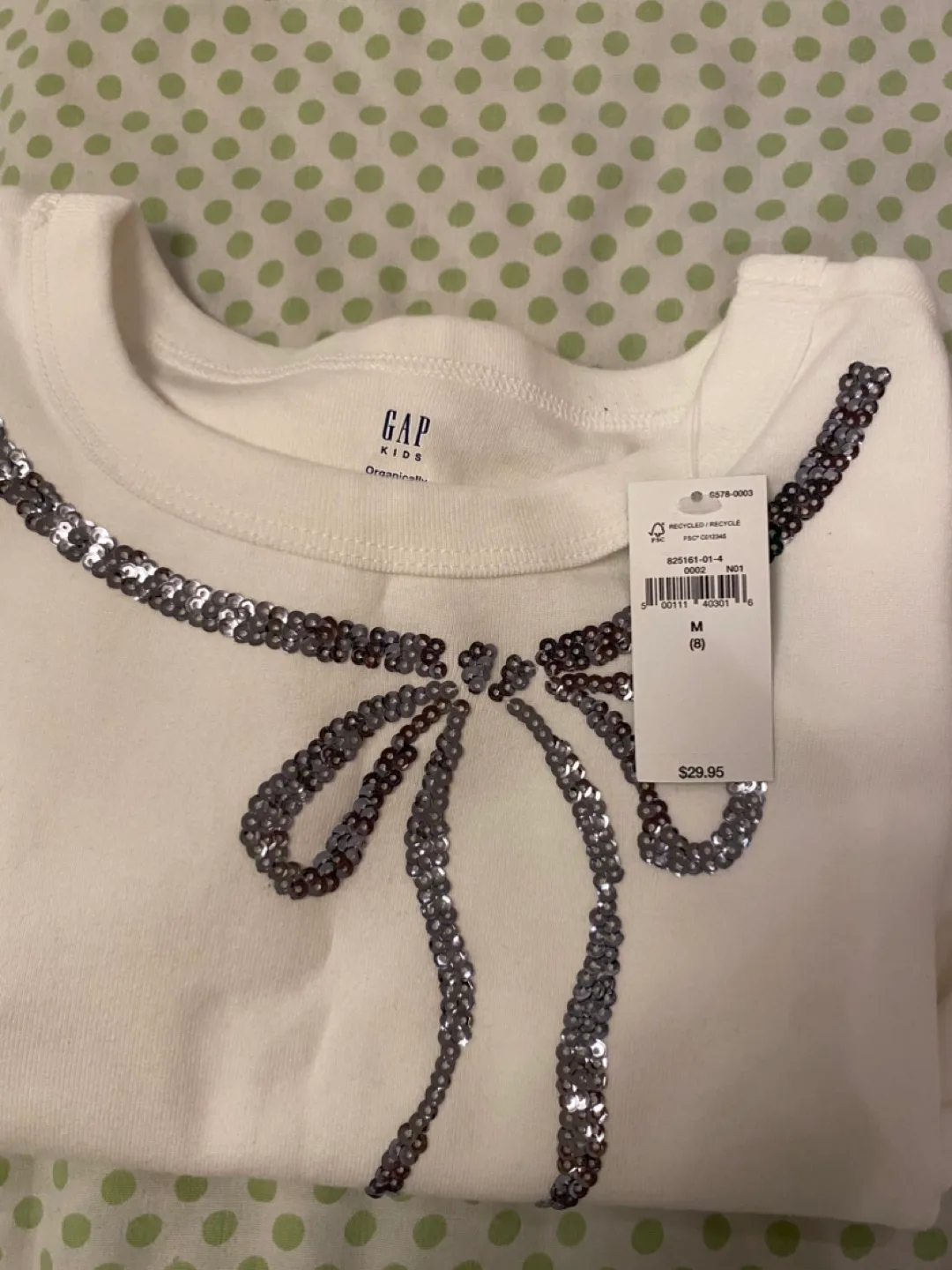 Gap Kids Girls White Long Sleeve Shirt with Sequined Bow image indicator(2)