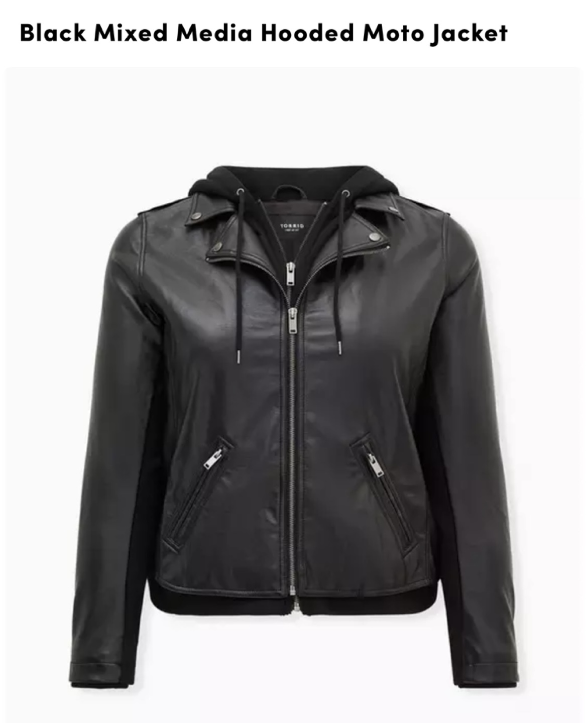 Torrid 3x - Black Mixed Media Hooded Moto Jacket