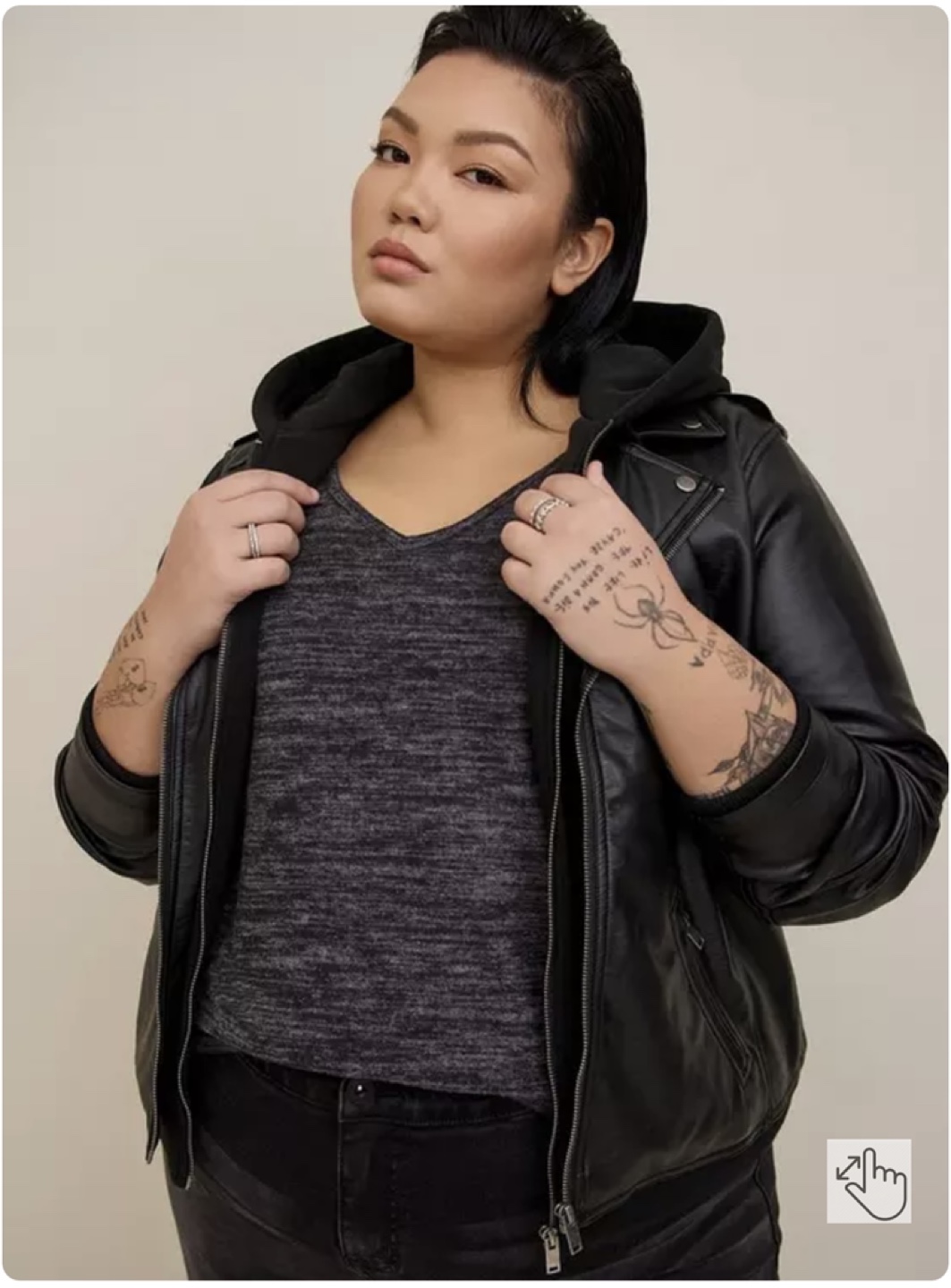 Torrid 3x - Black Mixed Media Hooded Moto Jacket - photo 3