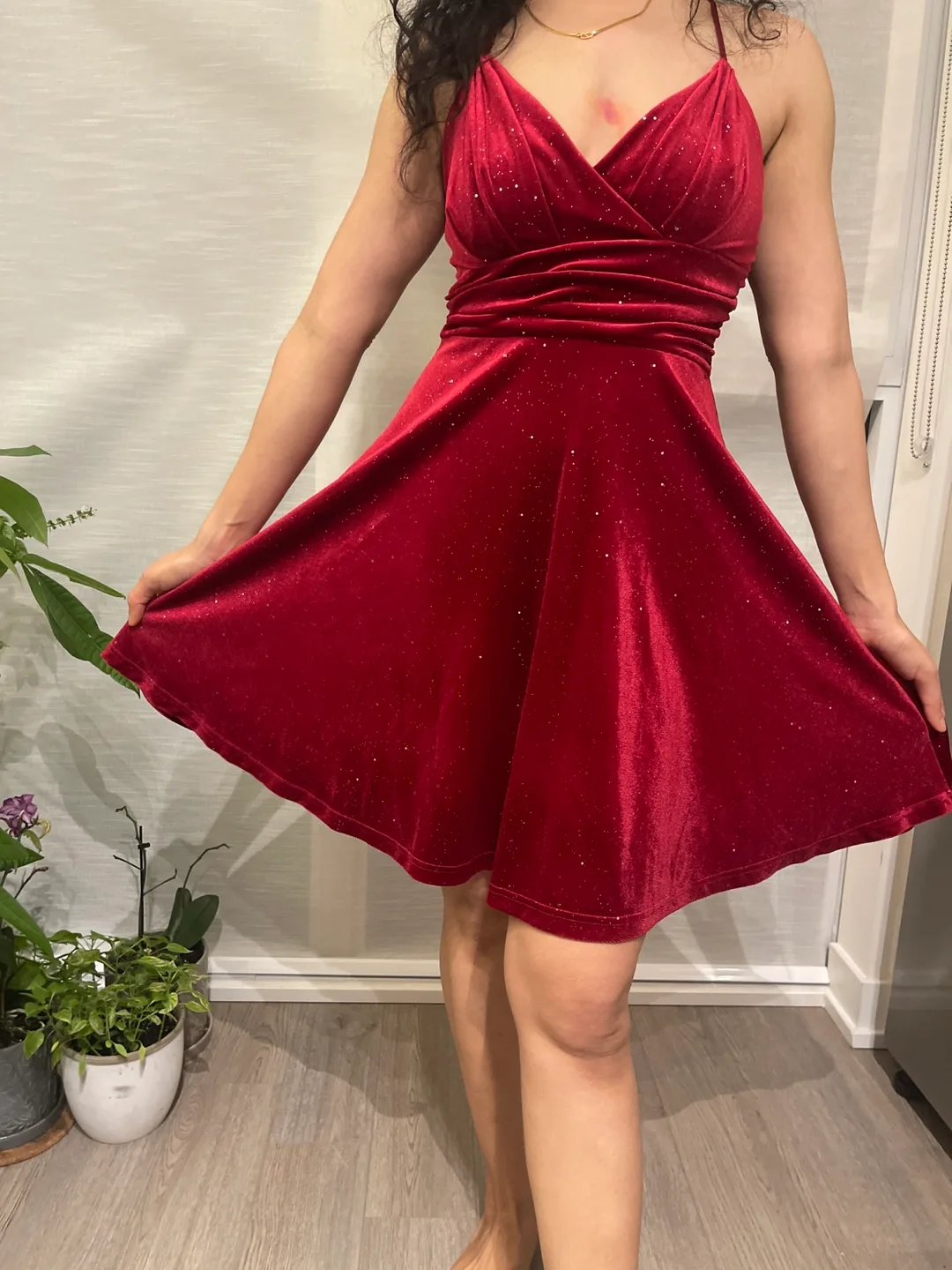 Red Velvet Sparkly Dress thumbnail
