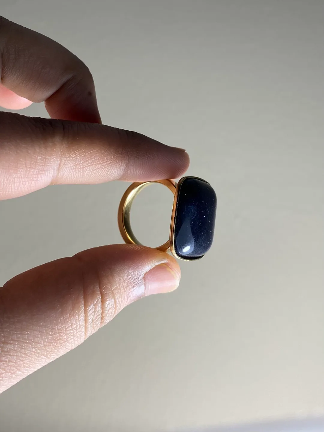 Gold plated Square blue natural Stone Ring #Freecycle image indicator(4)