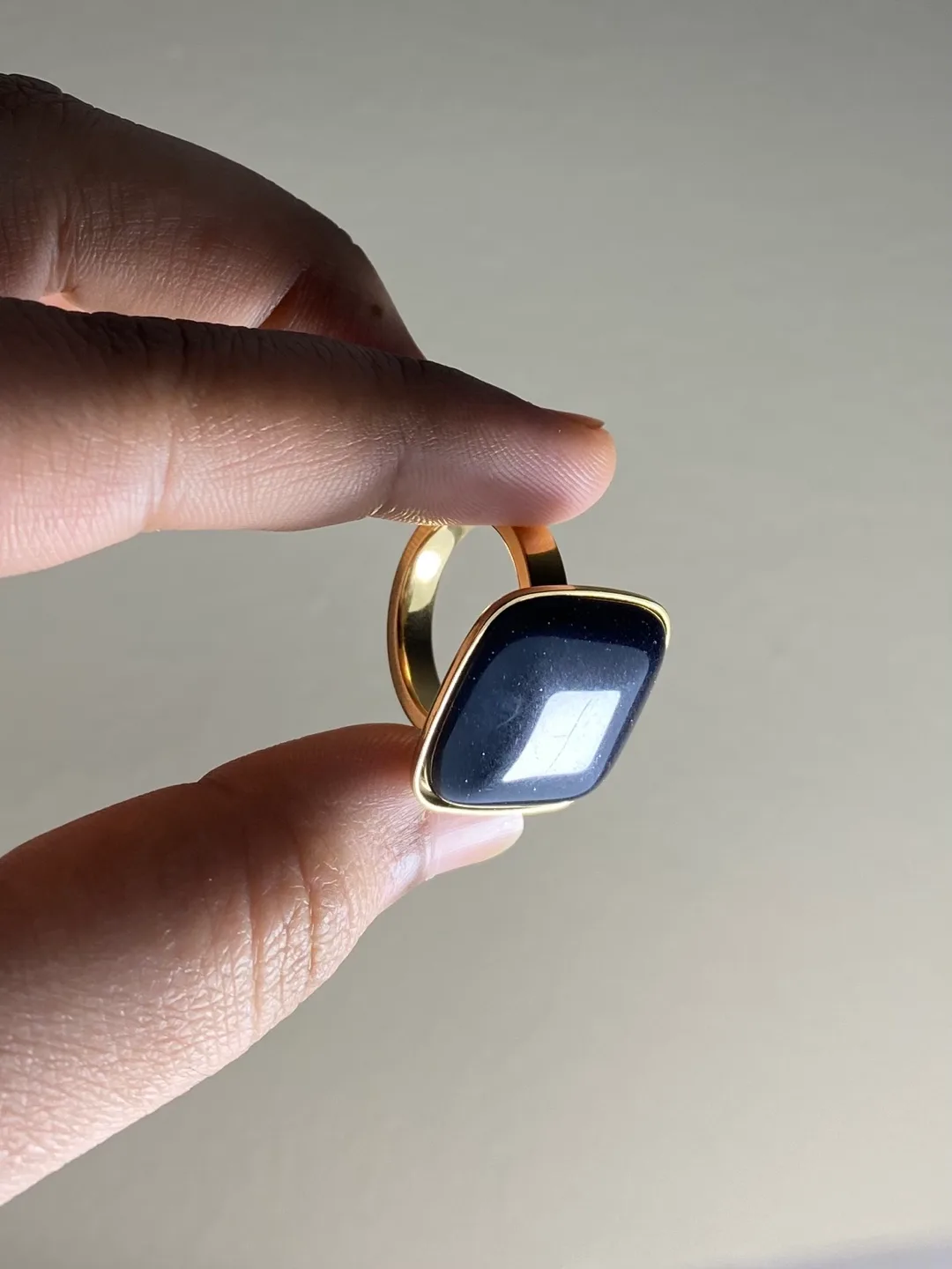 Gold plated Square blue natural Stone Ring #Freecycle image indicator(5)