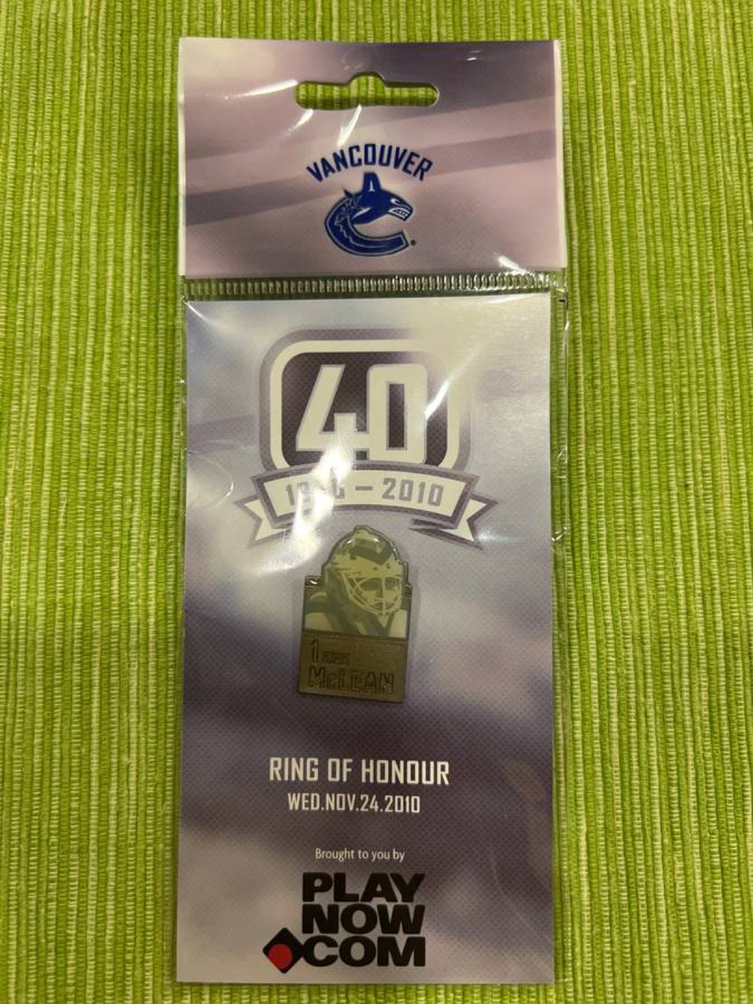 Kirk McLean 40th Anniversary Ring of Honour Pin