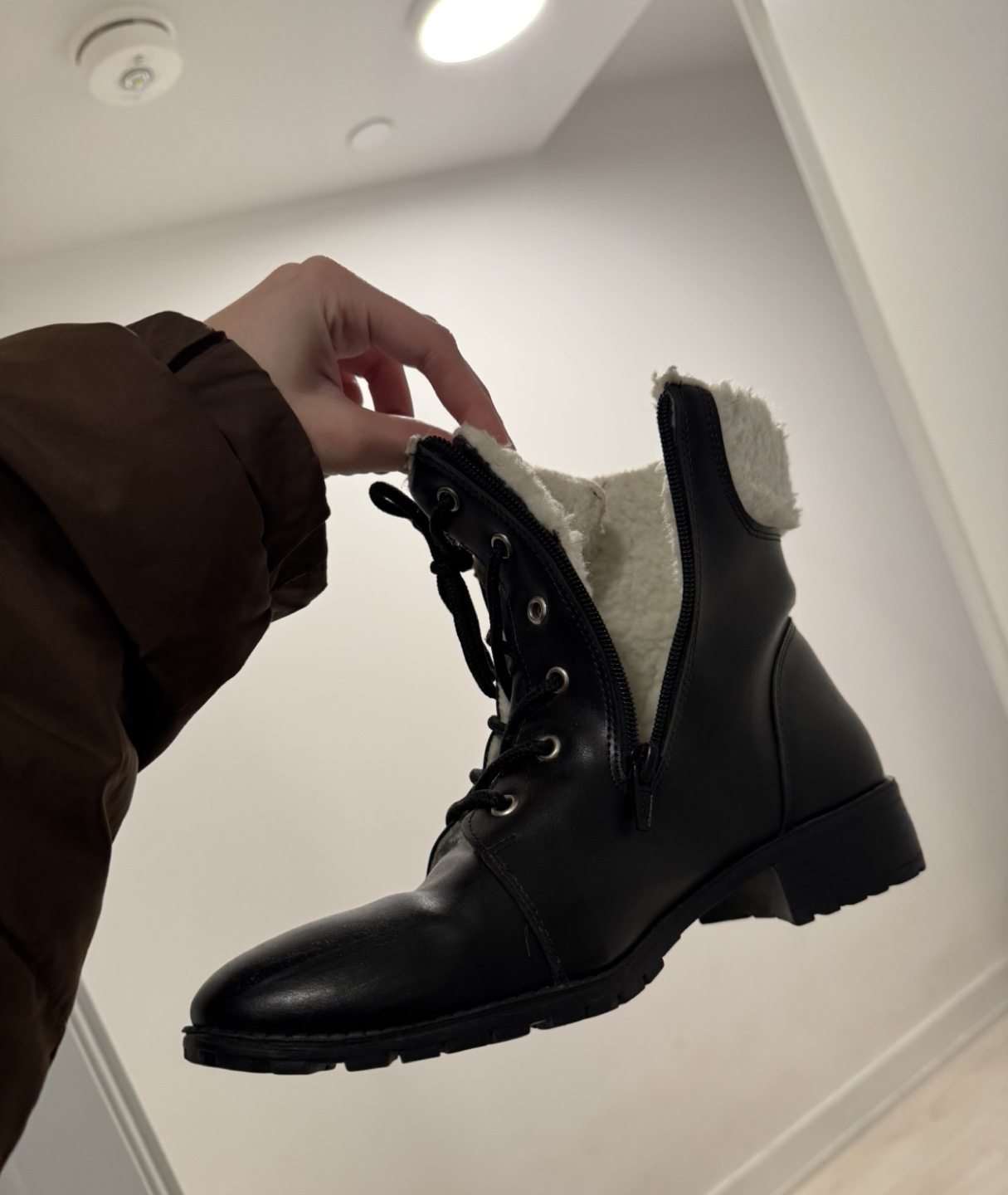 Black Faux Leather Boots with Fur Lining - photo 3
