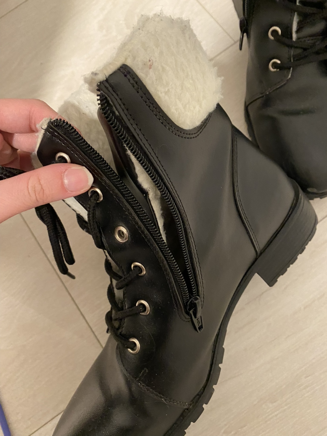 Black Faux Leather Boots with Fur Lining - photo 5