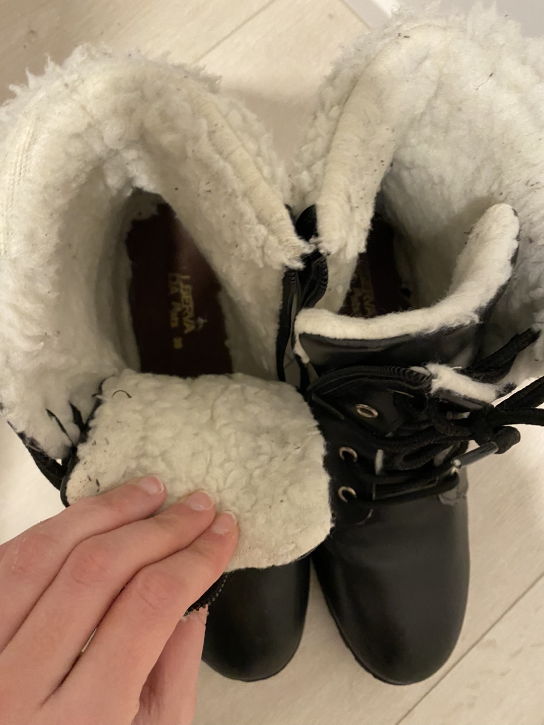 Black Faux Leather Boots with Fur Lining - photo 4