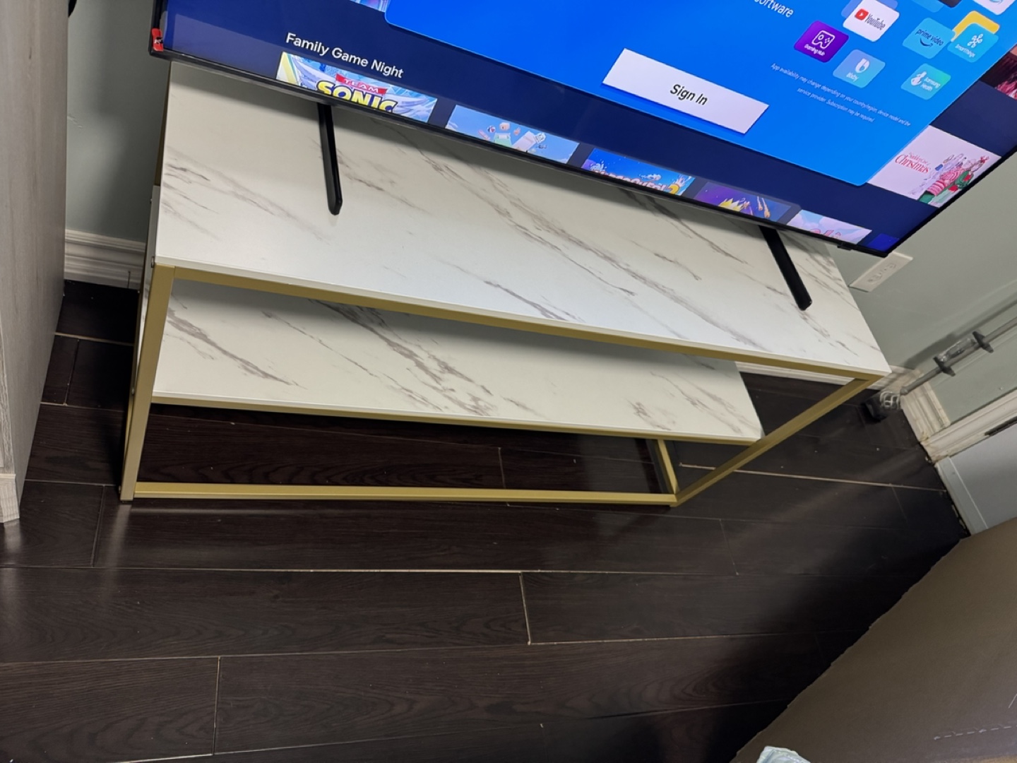 Gold Metal and Marble TV Stand