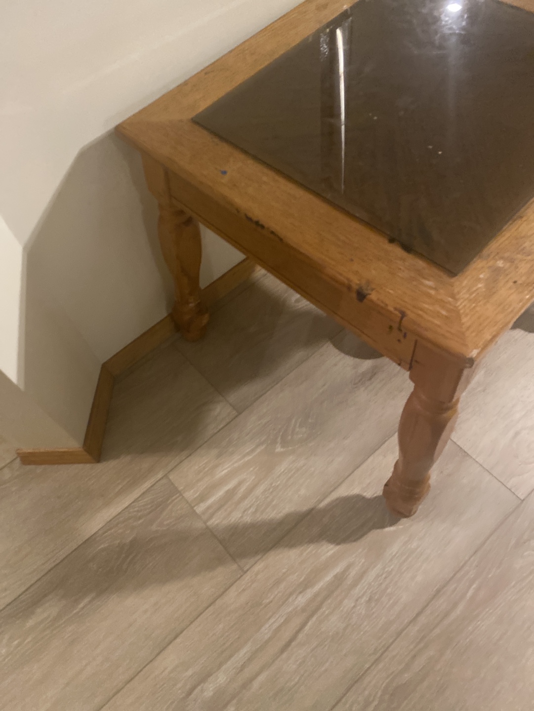 # freecycle Small wood coffee table with glass top - photo 2