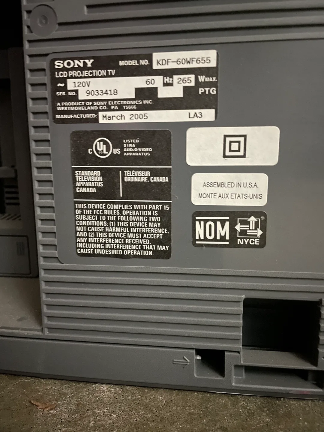 Sony 60 Inch LCD Projection TV image indicator(2)