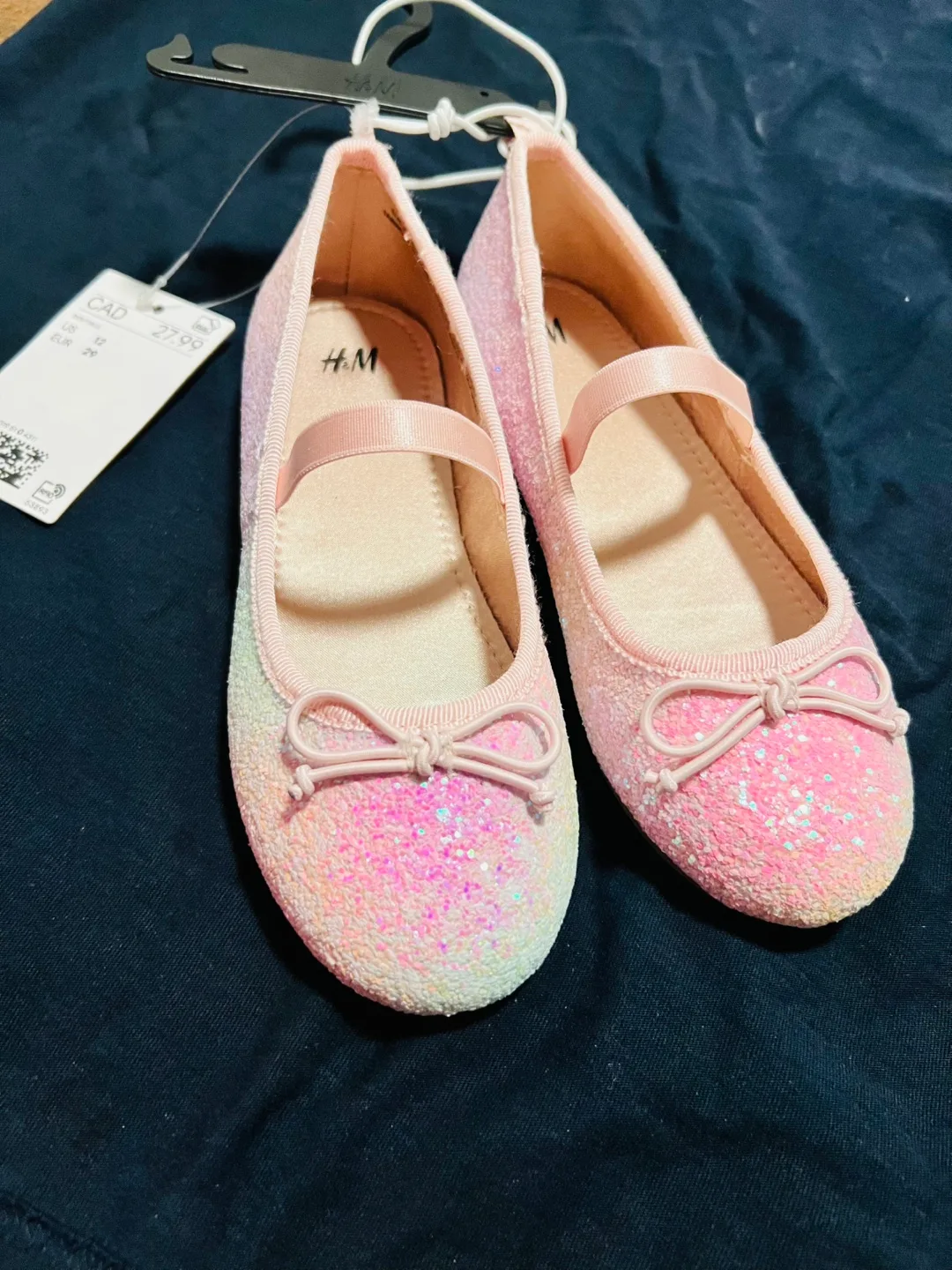 H&M Girls shoes Pink Glitter Ballerina Flats shoes Size 29 image indicator(2)