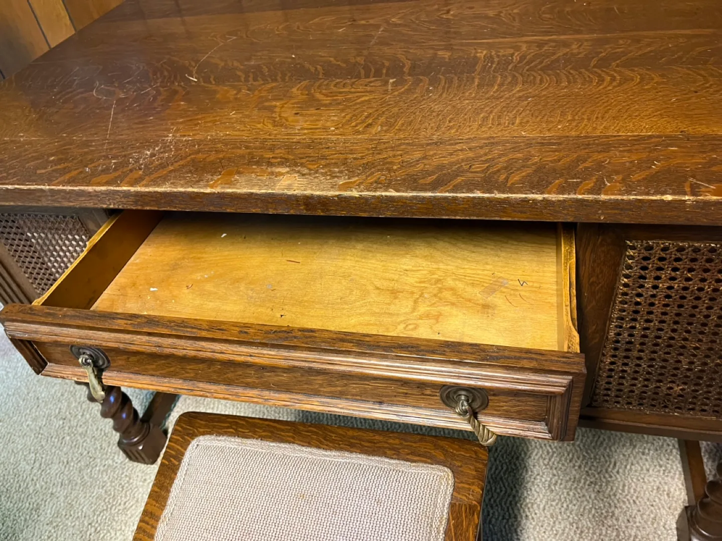 Antique solid Oak Desk with Matching Chair image indicator(4)